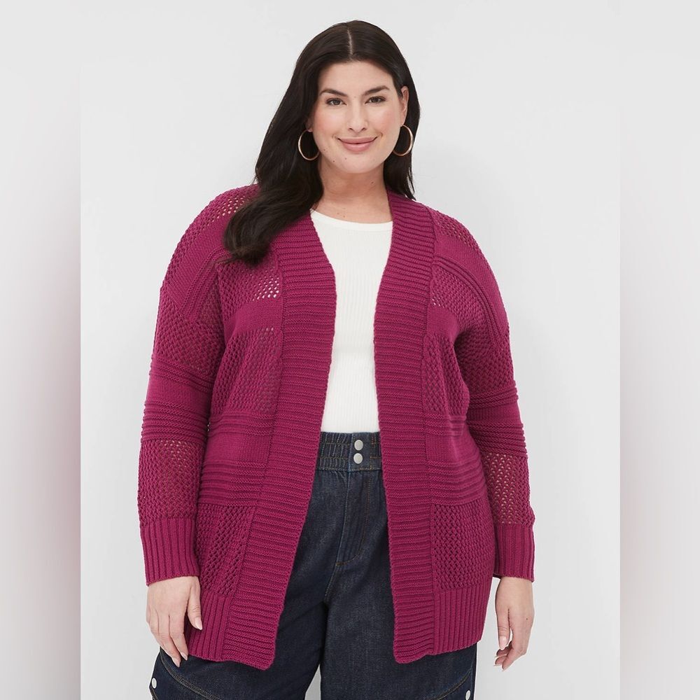Lane Bryant Berry Open Knit Cardigan
